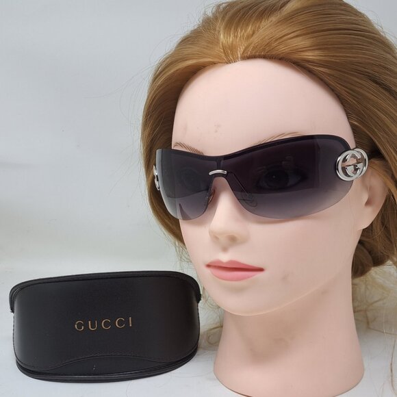 Gucci Women's Sunglasses Vintage Y2K Shield Wrap Silver Purple Gradient GG2773/S - Picture 1 of 16